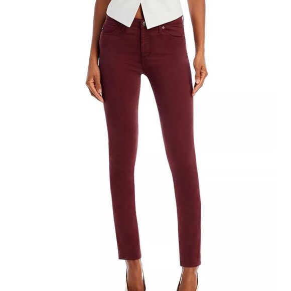 AG ‘The Prima’ Mid-Rise Cigarette Bead-Detail Pant - Maroon - Picture 1 of 8